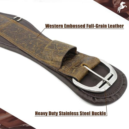 Jeereal Western Horse Cinch,Premium Full-Grain Leather Equestrian Horse Riding Western Durable Comfortable Soft Girth - size: 28"