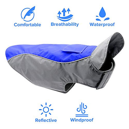 Vizpet Dog Raincoat Waterproof Coats,Dog Jacket High Visibility Warm Vest Dog Clothes for Small Medium Large Dogs (Blue-XXL) - size: Blue-XXL