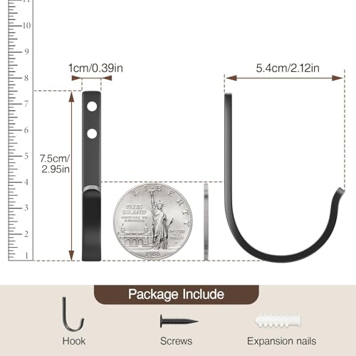 22LB Wall Hooks for Hanging Towel/Coat, Black 5 Pack - color: Black, size: 5 Pack