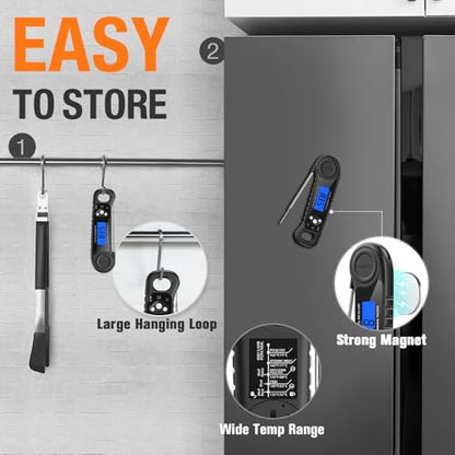 AMMZO Meat Thermometer Digital, Instant Read Food Thermometer for Cooking, Grilling, Baking, Frying & Candy Making, Essentials Kitchen Gadgets Accessory, Gifts for Men Women Dad Mom Birthday - color: Black