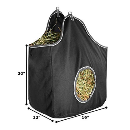 Derby Originals Large 24 OZ Canvas Horse Hay Bag 2 Sided Combo Design X Wide Gusset and 6 Month Warranty - color: Black/Grey