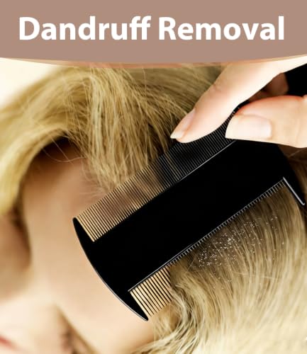 Dandruff Comb Removal Steel Fine Tooth Scalp Detox Hair Care Tool 3PC | Build Up Flakes Lice Comb, Stainless Steel Teeth, Self Cleaning, Anti Slip Handle, for Women Men Kids, Black+ Red - color: 3PC Black+Red