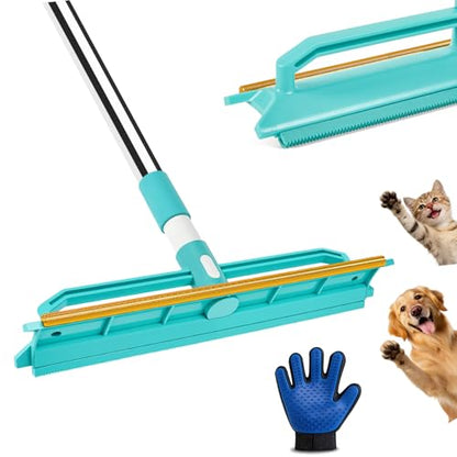 2-in-1 Carpet Rake for Pet Hair Removal, Silicone & Metal Dual-Sided Carpet Rake with 52” Telescopic Adjustable Long Handle, Pet Hair Remover Tool Kit for Rugs/Mats/Sofa Cat Dog Hair - size: 52”