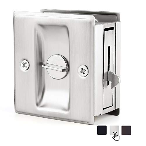 HOMOTEK Privacy Pocket Door Lock Hardware with Pull - Replace Old Or Damaged Sliding Door Locks Quickly and Easily, 2-3/4”x2-1/2”, for 1-3/8” Thickness Door, Brushed Nickel - color: Brushed Nickel, size: 1 Pack