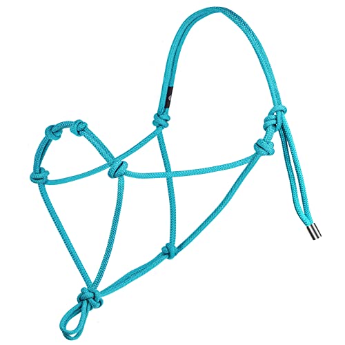 Harrison Howard Super Sturdy Horse Rope Training Halter with 4 Knot 1/4" Stiff Halter Cord - color: Turquoise, size: Large
