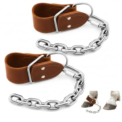 Horse Hobbles Kicking Chain, Leather Single Leg Hobble Heavy Duty Anti Kick Design, Stainless Steel Chain for Secure Horse Training & Grazing, for Stallions, Geldings, Mares