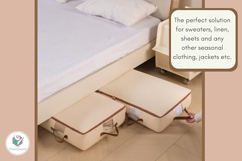 Chaos Cleared Canvas Storage Bags Designer Organizer for Underbed 2 Pack – Seasonal Storage for Sweaters, Blankets, Linens & Garments – Foldable Design with Zip & Window, Moth-Proof Space Saver - size: Underbed Bag 2 Pack