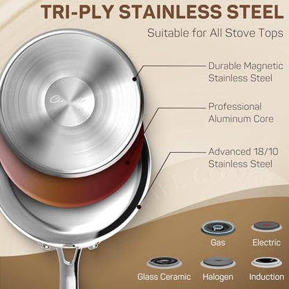 Ciwete 2 Qt Stainless Steel Saucepan with Glass Strainer Lid, 2 Quart Pot Stainless Steel Sauce Pan with Pour Spout, Mirror Polishing, Compatible with All Cooktops Dishwasher Safe Oven Safe - size: 2 Quart (With Glass Strainer Lid)