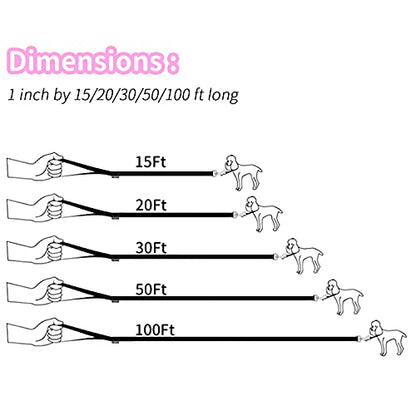 HIKISS Long Dog Leash Obedience Recall Training Agility Lead with Thickening Material for Large Dog - 15ft 20ft 30ft 50ft 100ft Training Leash(Pink 15ft) - color: T7:Large Dog Thicken pink, size: 15 Feet