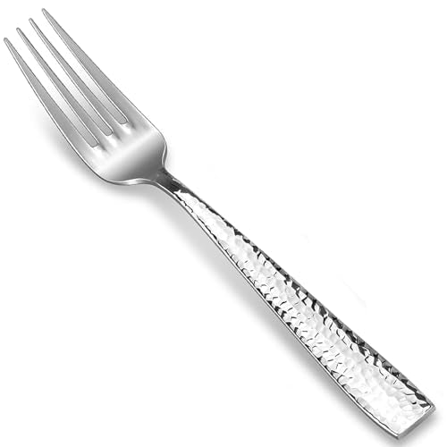 KEAWELL Premium Louis 4-Piece Hammered Dinner Forks (4, 8.3" Dinner Fork) | 18/10 Stainless Steel Dinner Forks; Hammered Squared-Edge Handles; Smooth, Rounded Edges for Comfort; Dishwasher Safe - size: 8.3" Dinner Fork