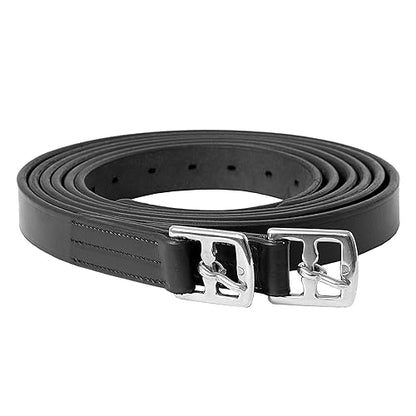 Exion Pre-Stretched English Stirrup Leathers | Non-Stretch Genuine Leather Stirrup Straps for English Saddles | 18 Numbered Holes Stainless Steel Buckles | Pair Black Havana Oak 48 54 58 62 - color: Black, size: 155 cm / 62"