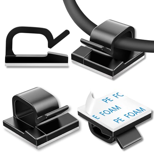 100 Pcs Cable Clips, Adhesive Cable Organizer Cord Holder Wire Clip Wire Management Self Adhesive Hooks Wire Holder for Office, Home (Black) - color: Black, size: 100PCS-Standard