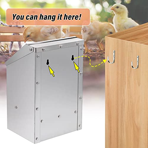 Wall Mounted Chicken Feeder Hanging Automatic Poultry Feeder with Lid Weatherproof Galvanized Steel Poultry Feeders Trough(10LB Capacity)