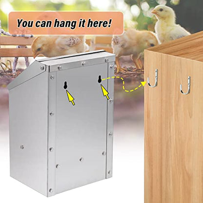 Wall Mounted Chicken Feeder Hanging Automatic Poultry Feeder with Lid Weatherproof Galvanized Steel Poultry Feeders Trough(10LB Capacity)