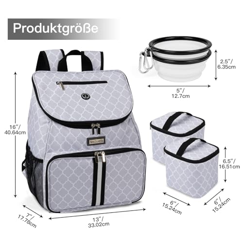 BAGLHER丨Dog Travel Bag, Airline Approved Pet Supplies Backpack, Dog Travel Backpack with 2 Silicone Collapsible Bowls and 2 Food Baskets - color: DLWhite-A