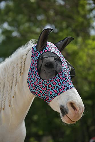 Upgrade Uv Horse Fly Mask with Ears - Equine Sunscreen Lycra Quiet Ride Elasticity Fly Mask with Ear Protection (Green Leopard Print) - color: Green Leopard print