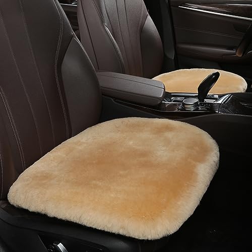 OGLAND 2 Pack Fuzzy Sheepskin Car Seat Covers for Soft Fur Wool Cushions - color: Honey Beige