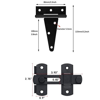 Barn Gate Latch Hardware Kit,2 Latch+4 Hinges,Stainless Steel Black