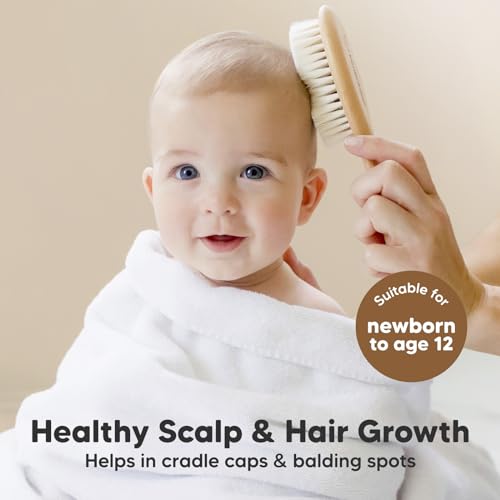 Keababies Baby Hair Brush and Comb Set - Wooden Brush with Soft Goat Bristle, Towels Included
