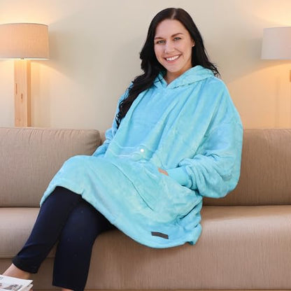 Catalonia Oversized Blanket Hoodie, Wearable Fleece Blanket Sweatshirt - color: Blue / Fleece