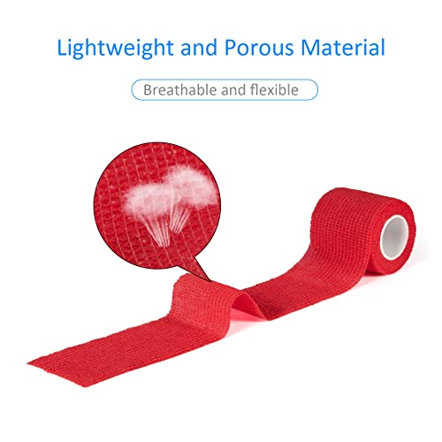 24Pcs Self Adherent Cohesive Bandages Wrap Self Adhesive 2 inch Red - color: Red, size: 24Pcs