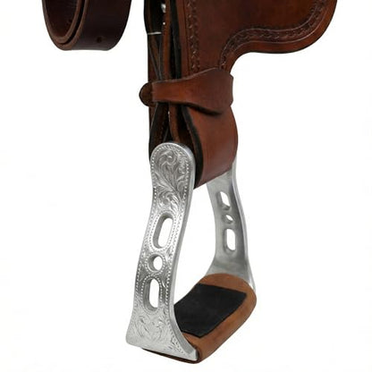 Challenger Tack Western Horse Saddle Stirrups, Aluminum, Silver Tan