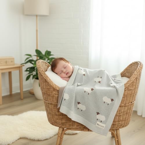 Knit Baby Swaddle Blanket - 100% Cotton Soft Cozy Lightweight Unisex Receiving Swaddling Stroller Quilt Blanket for Shower Gift Registry for Newborns Infants & Toddlers (Sheep - Grey) - color: 06 - Sheep - Grey