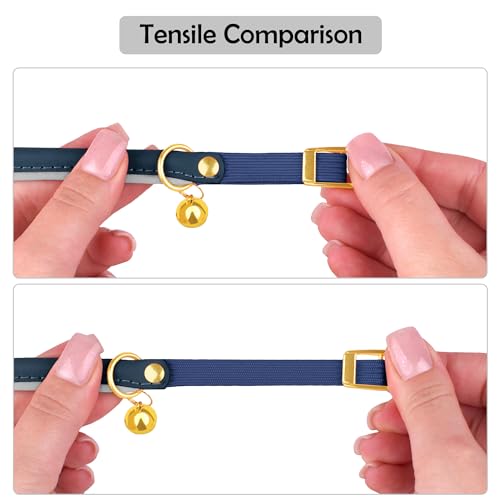 OOPSDOGGY Rolled Leather Cat Collar with Bell - Reflective Kitten Collar with Safety Elastic Strap - Adjustable Small Pet Collars for Boy Girl Cats (Blue) - color: Blue
