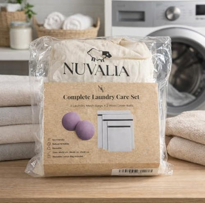 Mesh Laundry Bags for Delicates with 2 Wool Dryer Balls, Reusable Garment Wash Bags for Washing Machine, Fabric Protection Laundry Care Set for Lingerie & Clothes