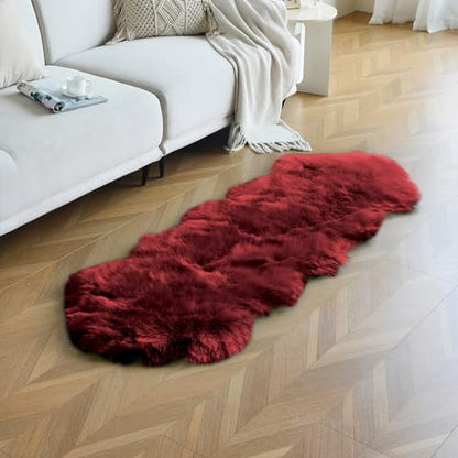 duduta Burgundy Faux Sheepskin Runner Rugs 2x6 ft, Fluffy Fur Couch Covers - color: Burgundy, size: 2' x 6'