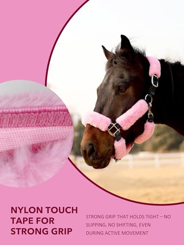 Harrison Howard Fleece Halter Covers for Horses, Set of 9, Prevent Hair Loss Pressure Marks, Padded Horse Halter Fleece Set Pastel Pink - color: Pastel Pink