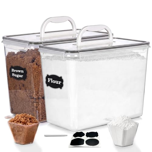 Extra Large Flour Sugar Storage Containers Set – 11L | 372oz Airtight Flour Container with Easy Carry Handle, BPA-Free, Flour and Sugar Containers, Pantry Kitchen Canisters, Fits 14 lbs Flour