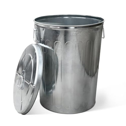 Plexon 20 Gallon Metal Trash Can with Lid Outdoor Large Trash Bin Galvanized Steel Garbage Can for Farm Garage Patio Ash Bucket Bird Seed Storage Can Heavy Duty Round Container - color: Silver