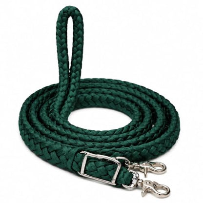 CHALLENGER Roping Knotted Horse Tack Western Barrel Reins Nylon Braided 8 Ft. Purple Snaps 60709 - color: Hunter Green
