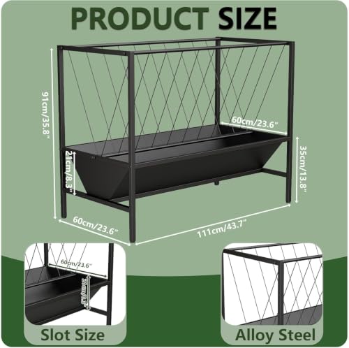 Goat Hay Feeder 45 Gallon, Heavy Duty Hay and Grain Feeder with 24 Gallon Feed Tray for Goats, Horses, Calves and Livestock, Durable Farm Feeder