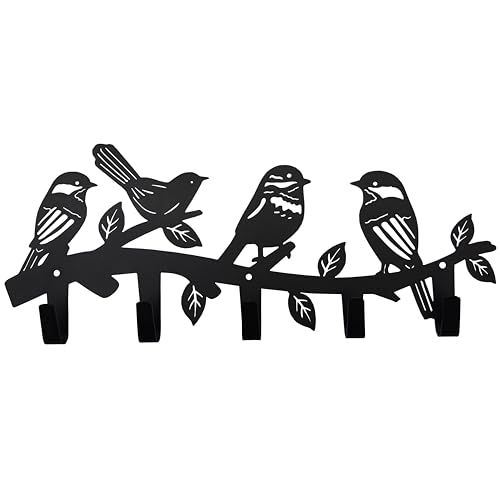 Metal Bird Coat Hooks Wall Art Decor-Bird Hangers and Key Holder-Animal Theme Hooks Sweet Home Decor for Storage, Living Room, Hallway, Office (Black) - color: bird black