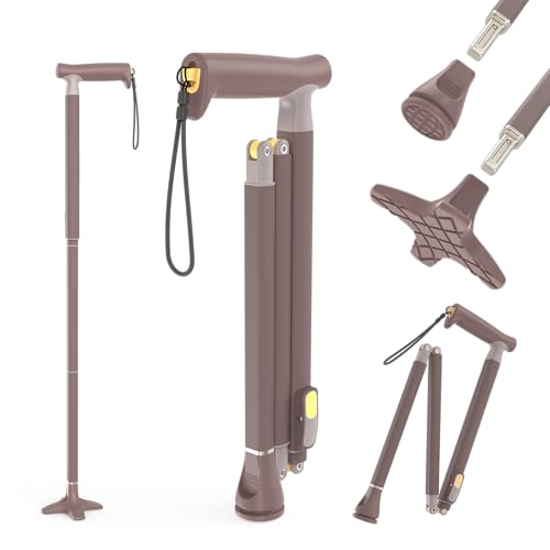 Michael Graves Quick Fold Walking Cane for Men and Women - Foldable Walking Stick for Stability and Style - Collapsible Folding Cane - Walking Sticks for Seniors & Adults - color: Shiitake Brown