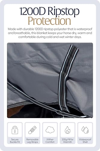 Equinavia Arktis Extended Neck Mid Weight Turnout Blanket 200g - Charcoal Gray - 69 in - color: Charcoal Gray, size: US 69 in