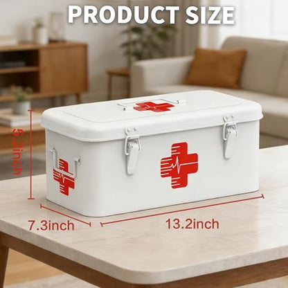 Orionstar Metal First Aid Box with Handle, 3 Pill Organizers, White - color: White