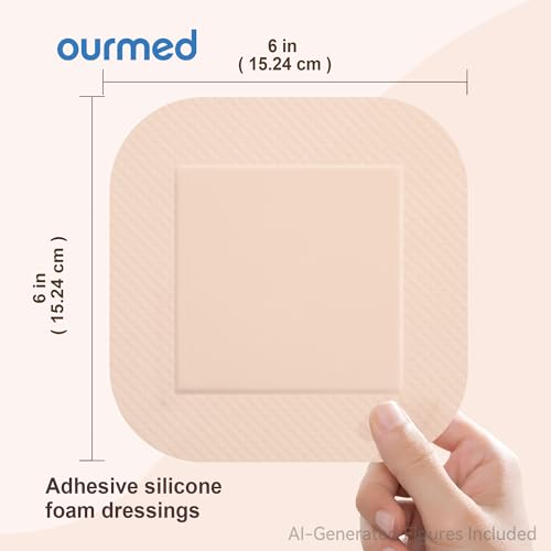 Ourmed Soft Flex Silicone Foam Dressings(6"x 6", Pack of 10) Sterile, Highly Absorbent, Waterproof, Gentle Border, Wound Care for Bed Sores, Pressure Ulcers - size: 6x 6 Inch with border