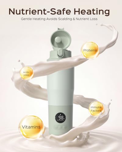 Portable Bottle Warmer for Travel – 3.94” Wide Mouth for Easy Cleanup, Dual Modes for Breast Milk & Water, Precise Temp & Long Battery Life, Ideal Baby Essentials for New Moms & Outdoor Use