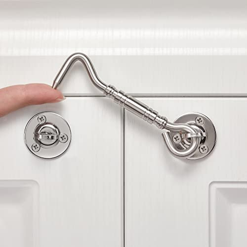 2 Packs Brushed Nickel 4”Hook and Eye Gate Door Latch,Solid Barn Door Lock | Stainless Steel Sliding Door Latches ,for bedroom,Shutters,drawer,Wine Cabinet,cabinet,Closet,garage,window,pet enclosures - color: I71_Brushed Nickel_2 Pack