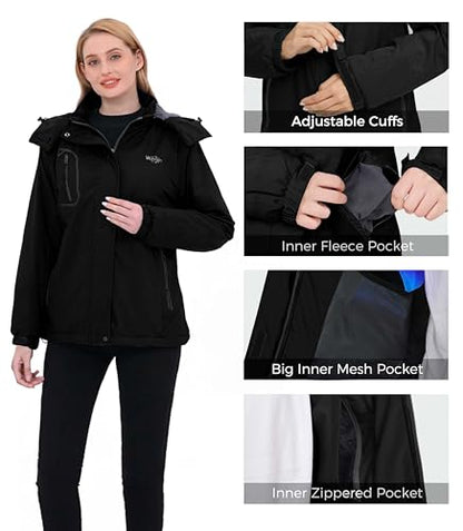 wantdo Women Hardshell Waterproof Windproof Insulated Ski Trekking Jacket - color: Black, size: X-Large