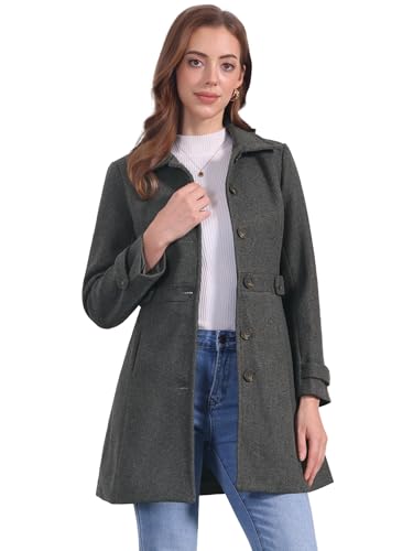 Allegra K Women's Winter Classic Overcoat with Pockets Single Breasted Coat - color: Dark Grey, size: Medium