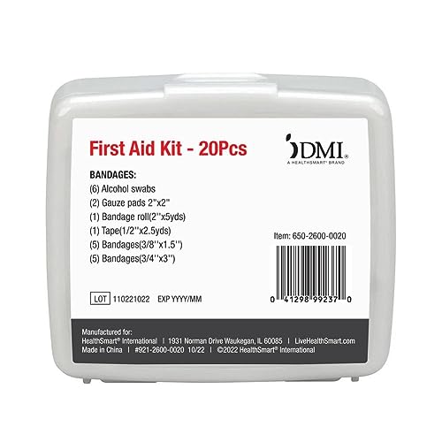DMI First-Aid Kit, Mini 20-Piece Kit, Small and Compact All-Purpose Use for Minor Cuts and Scrapes, Durable Water-Resistant Case, Convenient and Portable, White (Pack of 3) - size: 20 Piece (Pack of 3)