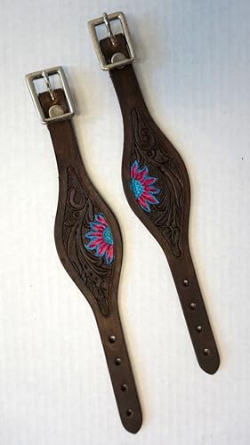 Stitched Leather Western Saddle Stirrup Replacement Hobbles for Youth Saddle - color: Brown Flower