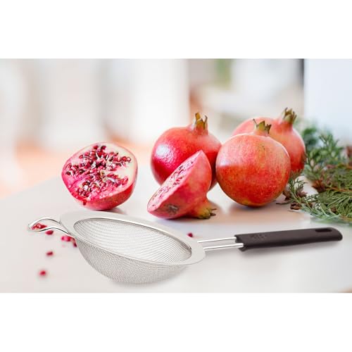 HIC Kitchen Fine Mesh Strainer, 6-Inch, Stainless Steel And Silicone | Support Handle, Silicone Comfort Grip, Fine Mesh Filtration, Non-Reactive, Dishwasher Safe - size: 6-Inch