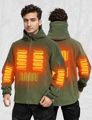 ANTARCTICA GEAR Heated Jacket with 12V 16000mAh Battery Pack, Polar Fleece Coat for Men Women, Fit Zip Hood Winter Jacket - color: Green, size: XX-Large