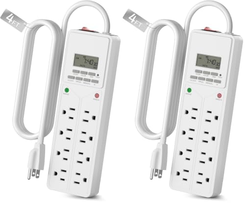 BN-LINK 8 Outlet Surge Protector with 7-Day Digital Timer (4 Outlets Timed, 4 Outlets Always On) - White (Pack of 2) - size: 4 Timed / 4 Always On (Pack of 2)