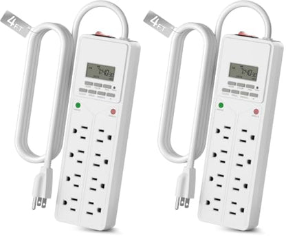 BN-LINK 8 Outlet Surge Protector with 7-Day Digital Timer (4 Outlets Timed, 4 Outlets Always On) - White (Pack of 2) - size: 4 Timed / 4 Always On (Pack of 2)